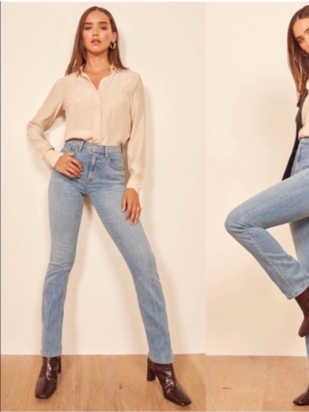 Reformation Straight-Leg High-Rise Jeans in Light Blue